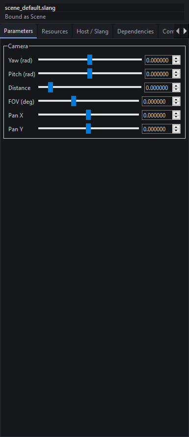 Focused Parameters Inspector generated from Slang metadata