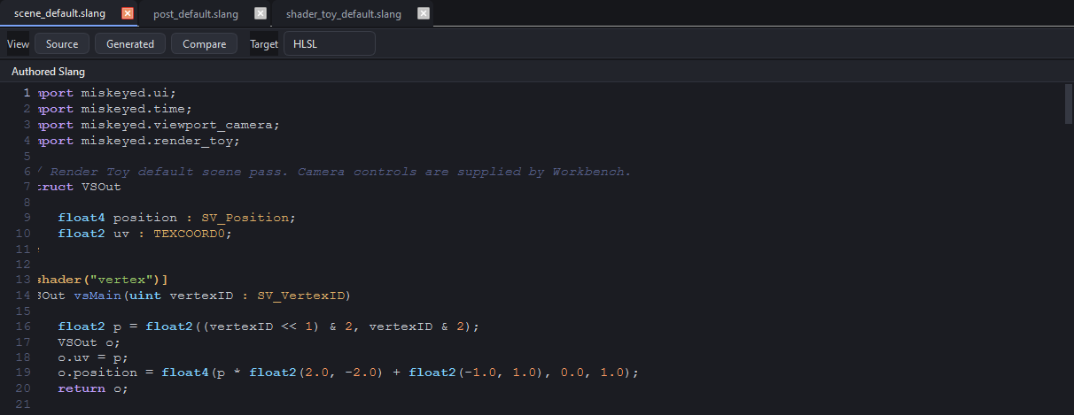 Focused Workbench workspace editor showing open document tabs
