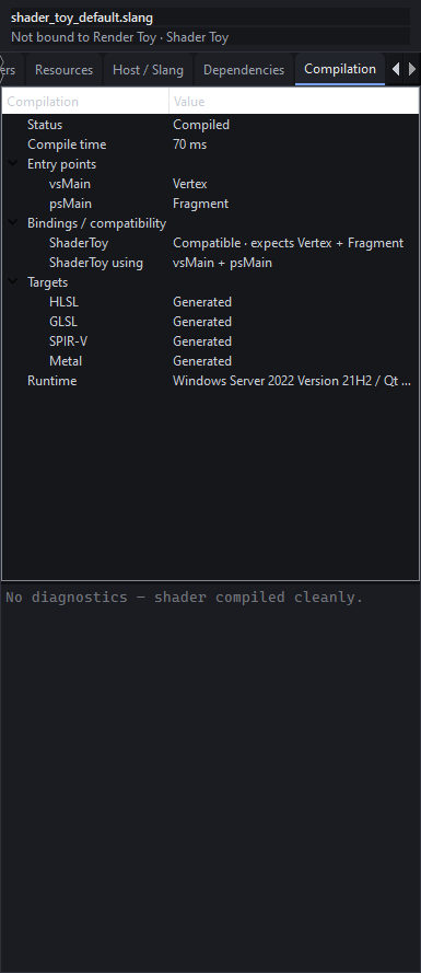 Focused Compilation Inspector showing reflected shader entry points