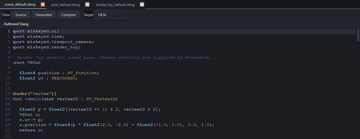 Focused Workbench workspace editor showing open document tabs